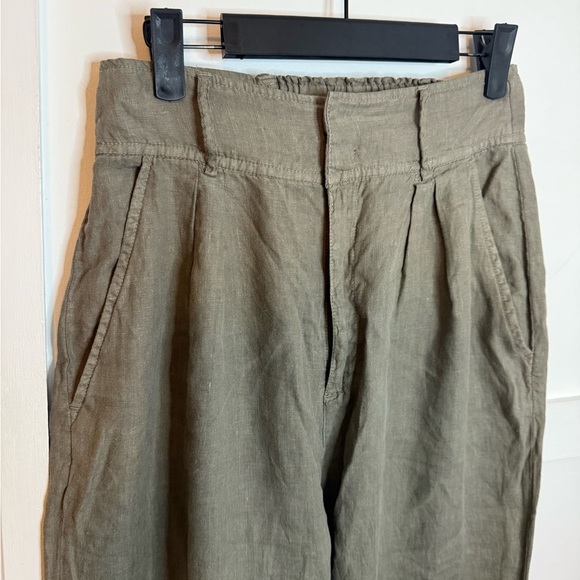 Joie Military Green High Waisted Wide Split Leg Linen Pants - Picture 5 of 6